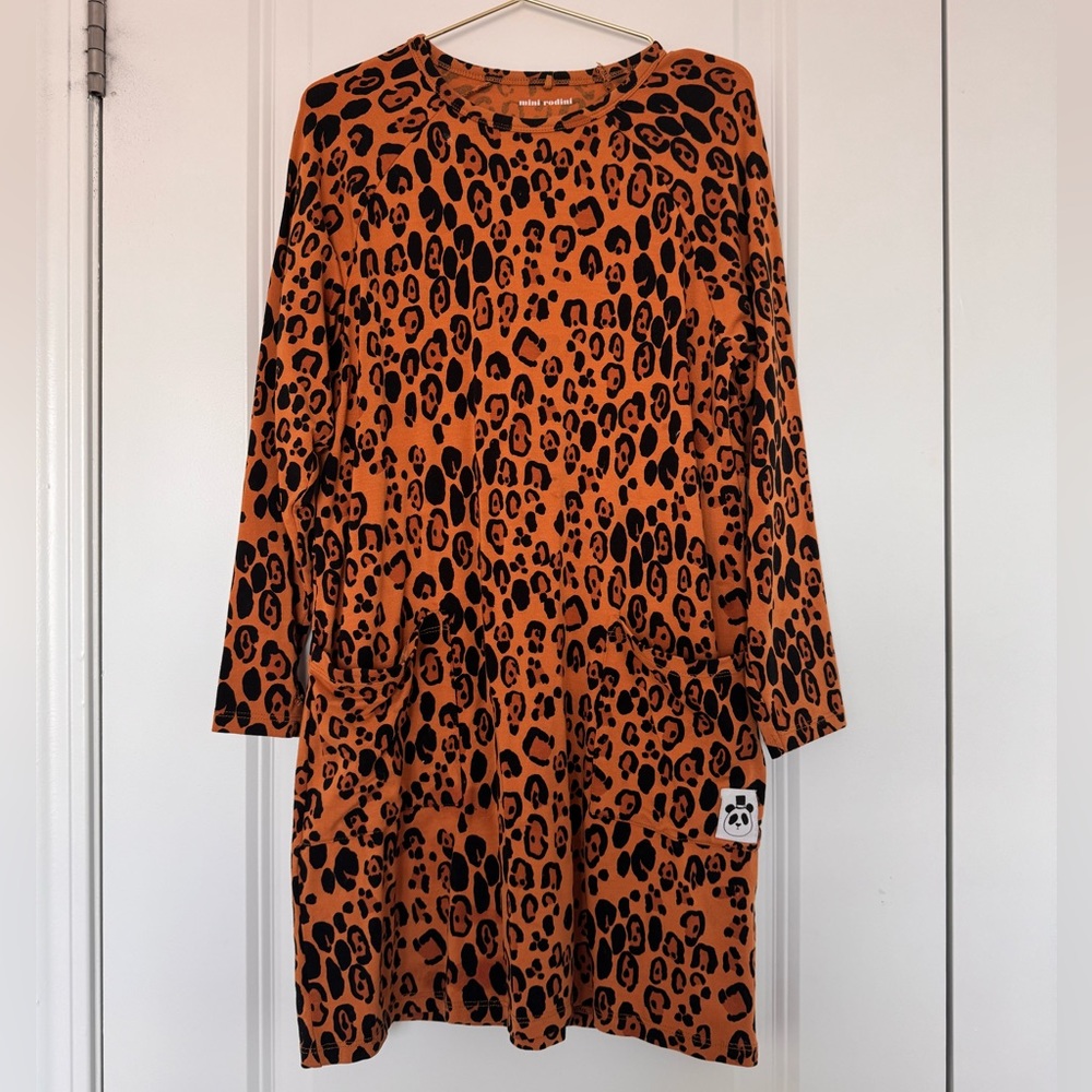 Mini Rodini Orange and Black Leopard Print Kids Dress